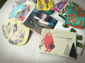「いろいろのいろ刺繍帖」&ハンカチ＆ポストカード画像